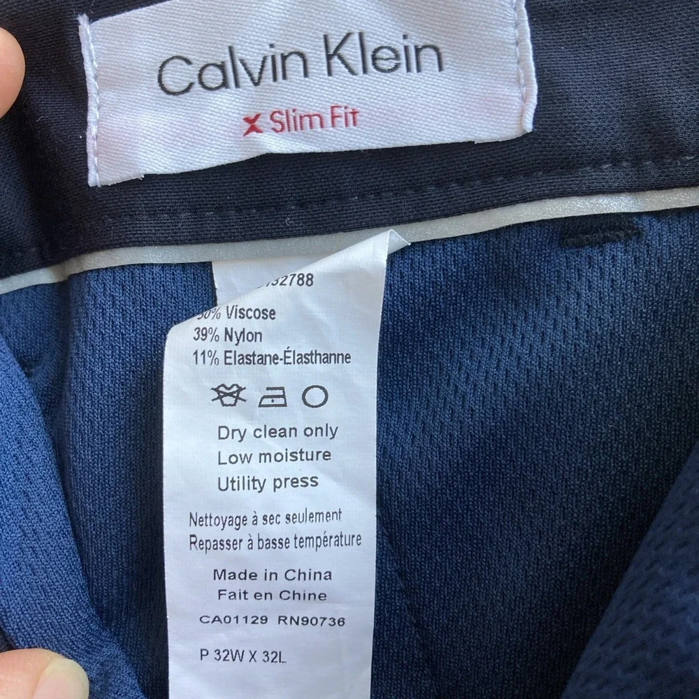 Calvin Klein Men's Slim-Fit Solid Knit Suit Pants 32W 32L Navy E091468‎